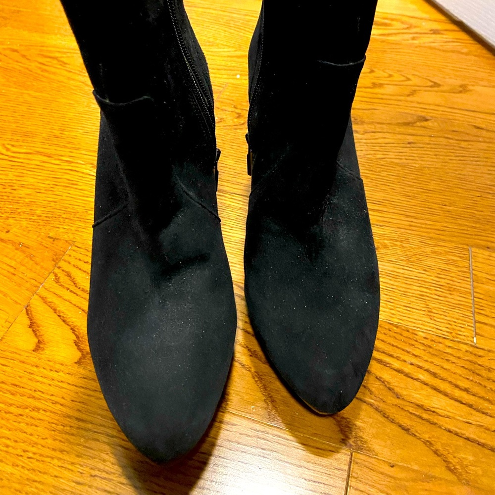 Club Monaco suede platform boots, in black.